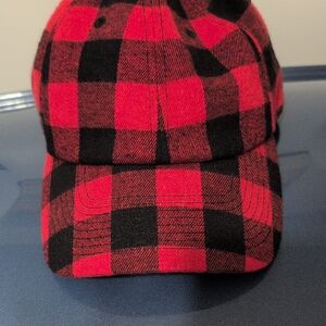 Red and Black Buffalo Plaid Baseball Cap - Women